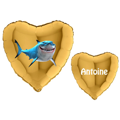 Ballon Chum le Requin dans Nemo Coeur Or avec Prénom Disney, Décorations ballons pour anniversaire.