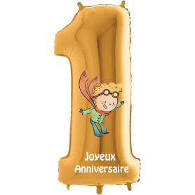 Ballon Le Petit Prince Chiffre Un Or Anniversaire, Décorations ballons pour anniversaire.
