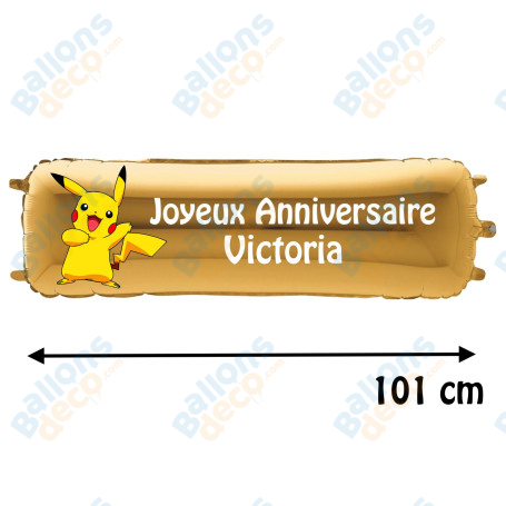 Ballon Pikachu Pokémon Banderole Joyeux Anniversaire avec Prénom, Décorations ballons pour anniversaire.