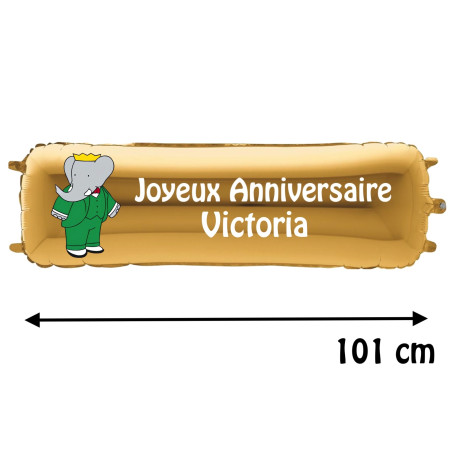 Ballon Babar Banderole Joyeux Anniversaire avec Prénom, Décorations ballons pour anniversaire.