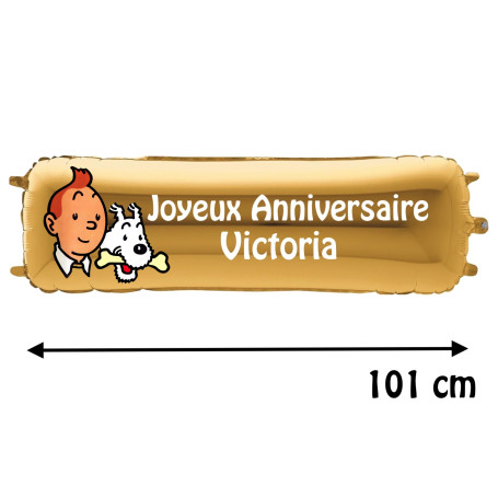 Ballon Tintin et Milou Banderole Joyeux Anniversaire avec Prénom, Décorations ballons pour anniversaire.