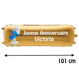 Ballon Schtroumpfs Banderole Joyeux Anniversaire avec Prénom, Décorations ballons pour anniversaire.