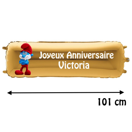 Ballon Papa Schtroumpfs Banderole Joyeux Anniversaire avec Prénom, Décorations ballons pour anniversaire.