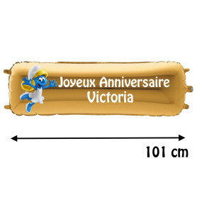 Ballon Schtroumpfette Banderole Joyeux Anniversaire avec Prénom, Décorations ballons pour anniversaire.
