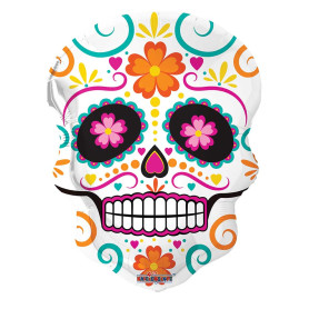 Ballon Tête Squelette Dia de Los Muertos Fleurs, Dessin animé Coco Disney