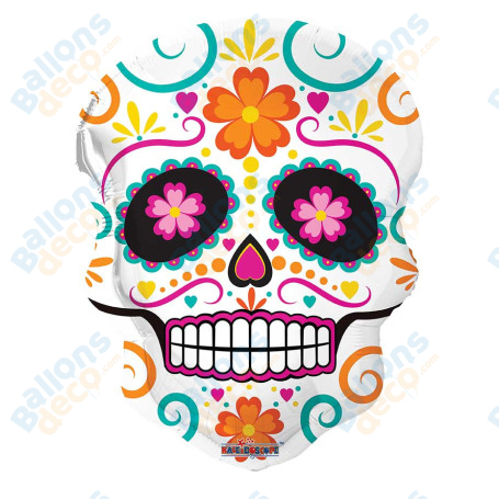 Ballon Tête Squelette Dia de Los Muertos Fleurs Junior, Dessin animé Coco Disney