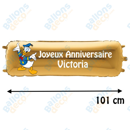 Ballon Donald Banderole Joyeux Anniversaire avec Prénom Disney, Décorations ballons pour anniversaire.