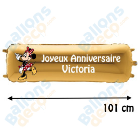 Ballon Minnie Banderole Joyeux Anniversaire avec Prénom Disney, Décorations ballons pour anniversaire.