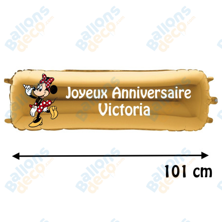 Ballon Minnie Banderole Joyeux Anniversaire avec Prénom Disney, Décorations ballons pour anniversaire.