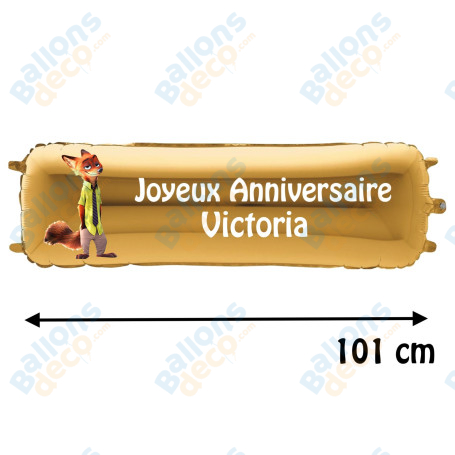 Ballon Nick Zootopie Banderole Joyeux Anniversaire avec Prénom Disney, Décorations ballons pour anniversaire.