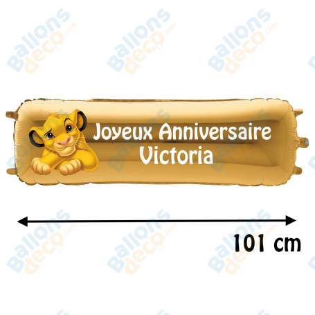Ballon Simba le Roi Lion Banderole Joyeux Anniversaire avec Prénom Disney.