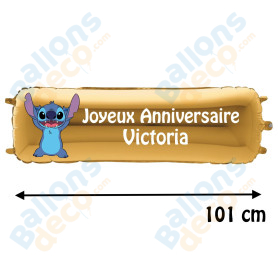 Ballon Stitch Banderole Joyeux Anniversaire avec Prénom Disney.