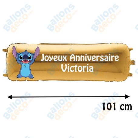 Ballon Stitch Banderole Joyeux Anniversaire avec Prénom Disney.