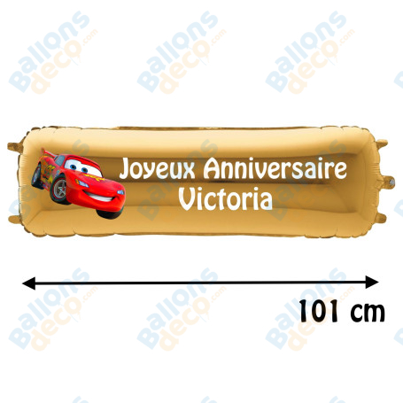 Ballon Cars, Flash Mcqueen Banderole Joyeux Anniversaire avec Prénom Disney.