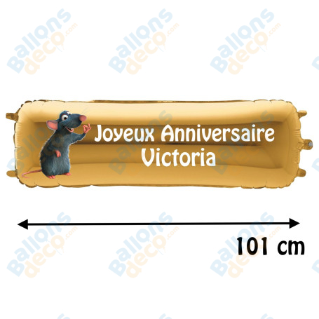 Ballon Remy Ratatouille Banderole Joyeux Anniversaire avec Prénom Disney.