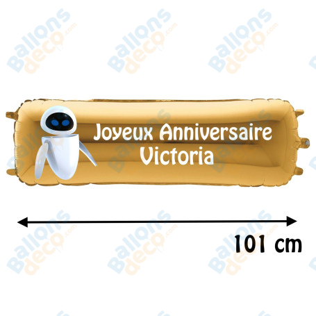 Ballon Eve de Wall-E Banderole Joyeux Anniversaire avec Prénom Disney, Décorations ballons pour anniversaire.