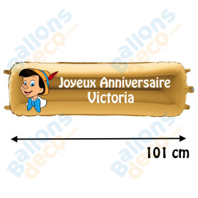 Ballon Pinocchio Banderole Joyeux Anniversaire avec Prénom Disney, Décorations ballons pour anniversaire.