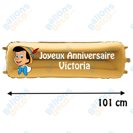 Ballon Pinocchio Banderole Joyeux Anniversaire avec Prénom Disney, Décorations ballons pour anniversaire.