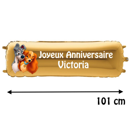 Ballon La Belle et le Clochard Banderole Joyeux Anniversaire avec Prénom Disney, Décorations ballons pour anniversaire.