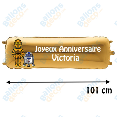 Ballon Star Wars Banderole Joyeux Anniversaire avec Prénom Disney, Décorations ballons pour anniversaire.