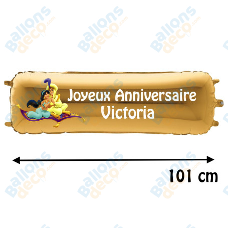 Ballon Aladdin et Jasmine Banderole Joyeux Anniversaire avec Prénom Disney, Décorations ballons pour anniversaire.