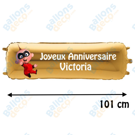 Ballon Jack Jack les Indestructibles Banderole Joyeux Anniversaire avec Prénom Disney, Décorations ballons pour anniversaire.