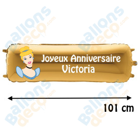 Ballon Princesse Cendrillon Banderole Joyeux Anniversaire avec Prénom Disney, Décorations ballons pour anniversaire.