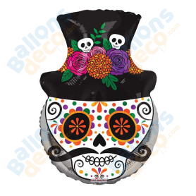 Ballon Tête de Squelette Chapeau Mexicain, Décorations ballon Fête Mexicaine.