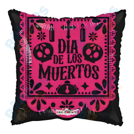 Ballon Carré Dia de Los Muertos Rose et Noir, Dessin animé Coco Disney.