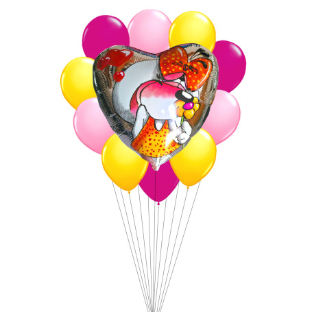 Ballons Diddlina Coeur Argent en Grappe Diddl, Décorations ballons pour anniversaire.
