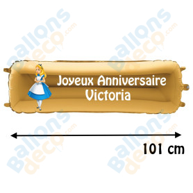 Ballon Alice Au Pays des Merveilles Banderole Joyeux Anniversaire avec Prénom Disney, Décorations ballons pour anniversaire.