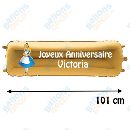 Ballon Alice Au Pays des Merveilles Banderole Joyeux Anniversaire avec Prénom Disney, Décorations ballons pour anniversaire.