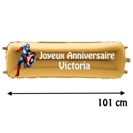 Ballon Captain América Avengers, Marvel, Disney Banderole Joyeux Anniversaire avec Prénom