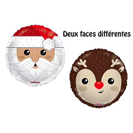 Ballon Père Noël et Renne Deux Faces Différentes, Décoration ballon de vitrine pour saison de Noël.