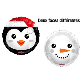Ballon Bonhomme De Neige et Pinguin 2 Faces, Décoration de vitrine pour Noël.