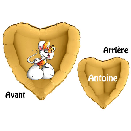 Ballon Diddlina Coeur Or avec le Prénom, Décorations ballons pour anniversaire.