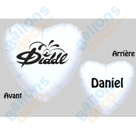 Ballon Diddl Coeur Blanc avec le Prénom, Décorations ballons pour anniversaire.