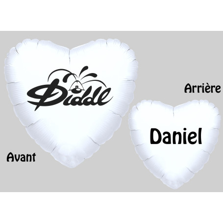 Ballon Diddl Coeur Blanc avec le Prénom, Décorations ballons pour anniversaire.