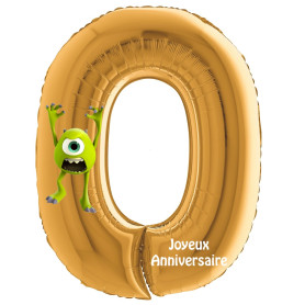Ballon Bob Razowski Monstre & Cie Chiffre Zéro Or Anniversaire, Décorations ballons pour anniversaire.