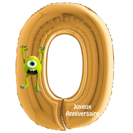 Ballon Bob Razowski Monstre & Cie Chiffre Zéro Or Anniversaire, Décorations ballons pour anniversaire.