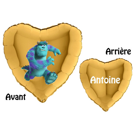Ballon Sully de Monstre et Cie Coeur Or Prénom Disney, Décorations ballons pour anniversaire.