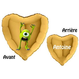 Ballon Bob Razowski de Monstre et Cie Coeur Or Prénom Disney, Décorations ballons pour anniversaire.