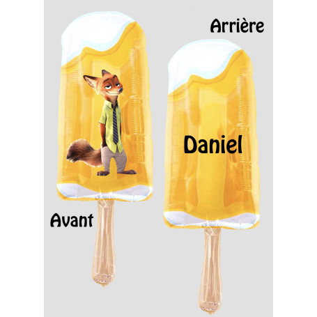 Ballon Nick Zootopie Forme Glace Prénom Disney, Décorations ballons pour anniversaire.