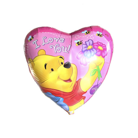 Ballon Coeur Rose Winnie L'Ourson I Love You Disney, décoration ballon St-Valentin.