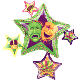 Ballon Masques Comédie Mardi Gras Multi Étoiles, Décorations ballons pour Carnaval.
