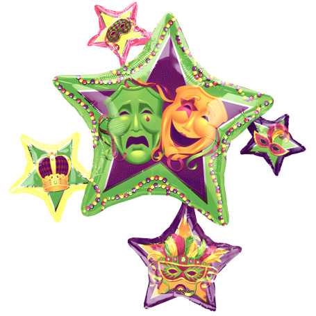 Ballon Masques Comédie Mardi Gras Multi Étoiles, Décorations ballons pour Carnaval.