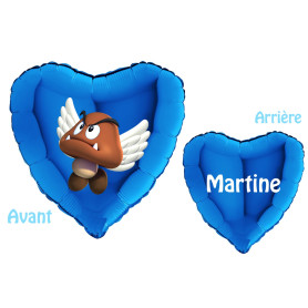 Ballon Goomba Super Mario Coeur Bleu Avec Prénom, Décorations ballons pour anniversaire.