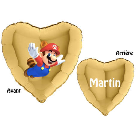 Ballon Super Mario 1991 Coeur Or Avec Prénom, Décorations ballons pour anniversaire.