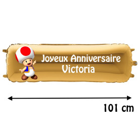 Ballon Toad Super Mario Bros Banderole Joyeux Anniversaire avec Prénom, Décorations ballons pour anniversaire.