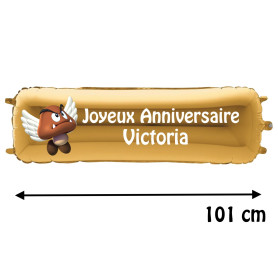 Ballon Goomba Super Mario Bros Banderole Joyeux Anniversaire avec Prénom, Décorations ballons pour anniversaire.